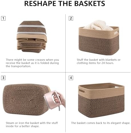 4 Pack Storage Baskets for Organizing, Woven Baskets for Shelves - Perfect for Toys, Books, Towels, and Clothes, Durable Gift Basket Bins Toy Storage, 12.7''L x9''W x7.8''H, Black and Brown - Image 5