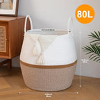 OIAHOMY 80L Blanket Basket with Handle, Storage Basket for Living Room, Laundry Hamper for Clothes, Towels, Pillows, Toy Storage for Kids and Dogs, Baby Hamper for Nursery - Brown & White - Image 2