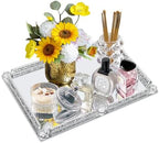 Large Mirror Perfume Tray for Dresser,Silver Crushed Diamond Filled by YCWF