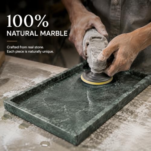 Natural Marble Vanity Bathroom Tray, 12" x 6.1" Marble Stone Tray - Image 3