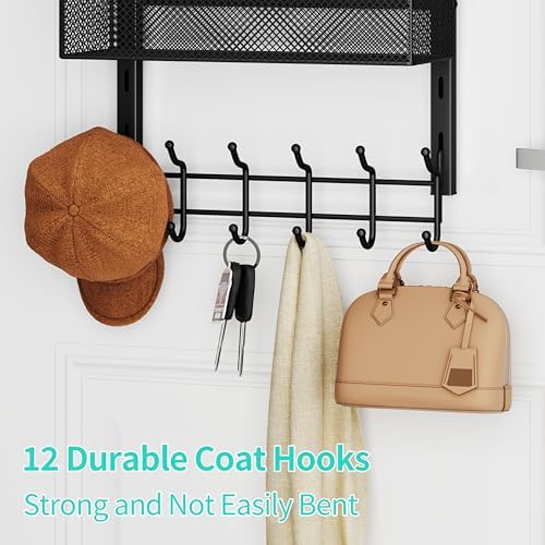 HapiRm Over The Door Hanger with Coat Hooks and 3 Baskets, Rustproof Over The Door Hooks, Storage Organizer for Hats, Towels - Black - Image 4