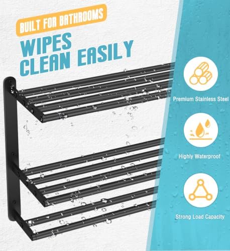 VOTZAAQ Black Towel Racks for Bathroom, Stainless Steel, 24 Inch - Image 3