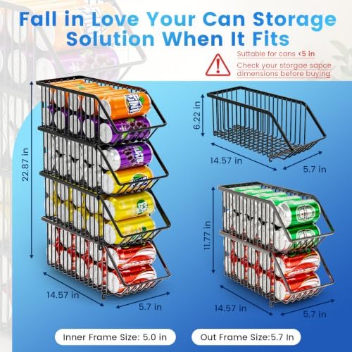 Stackable Soda Can Organizer Rack, Stacking Can Dispensers Refrigerator Organizer Bins Pop Soda Dispenser Canned For Fridge, Freezer, Kitchen, Cabinets (Black, 6) - Image 2