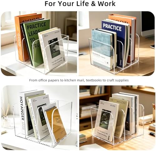 Clear Acrylic 3-Slot Magazine File Holder, Vertical Desk Organizer - Image 7