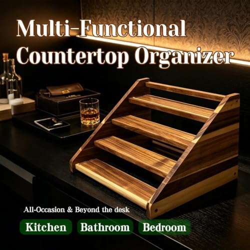 Acacia Wood 4 Tier Slanted Cologne Stand for Men, Wooden Fragrance Display Rack for Dresser Counter Bathroom Vanity - Image 6