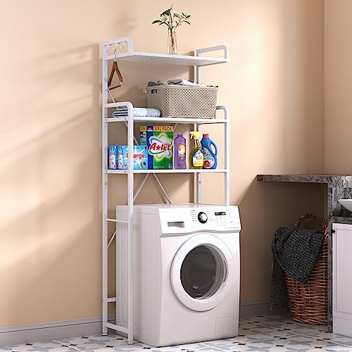 Huhote Over The Toilet Storage Rack with 3-Tier Bathroom Shelves, Space Saver Toilet Shelf, Bathroom Storage Organizer with Hooks for Over Toilet Storage and Bathroom Shelf (White Faux Marble) - Image 6