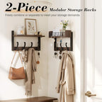 Delamu 29" Large Coat Rack Wall Mount with Shelf, 4 in 1 Shelf with 11 Hooks, Wooden Key and Mail Holder for Wall for Entryway, Living Room and Bedroom, Brown - Image 2