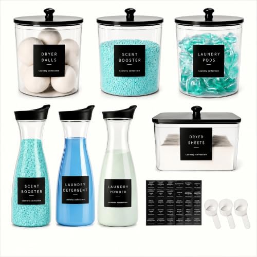 Laundry Room Organization Set, 4 Laundry Containers, 3 detergent dispenser by Unknown