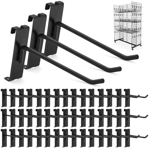 60 PCS Gridwall Hooks, 8 Inch Gridwall & Fixtures Hooks for Grid Wall Panels Accessory, Heavy Duty Display Hook for Wire Grid Wall Accessories Display Rack Hanging Storage (Black) by Froidesente