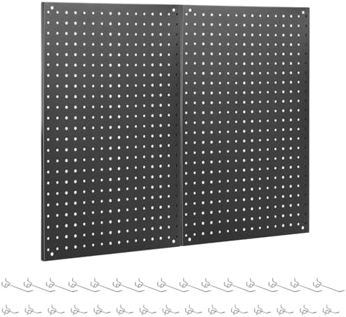 ENJOYWOOD Pegboard, 2 PCS 24"×16" Metal Peg Board Panels Black Modular Wall Organizer Kit with 30 Hooks, Dual-Size Hole Design for Home Tool Storage, Garage Organization, Kitchen, Office, Craft Room by ENJOYWOOD