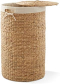 Casafield Round Laundry Hamper with Lid and Removable Liner Bag - Natural, Woven Water Hyacinth Wicker Laundry Basket for Clothes and Towels by Casafield