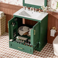 Harper & Bright Designs 30" Bathroom Vanity with Sink, Free Standing Single Basin Vanity with Divided Drawer & 2 Doors with Double Shelf, Wooden Storage Cabinet with Ceramic Basin for Bathroom, Green by HarperBrightDesigns