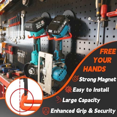 ULIBERMAGNET New Updated Strong Magnetic Hooks,2 Pack Heavy Duty Large Magnetic Hooks for Extension Cord, Cable, Hose, Power Cord,Rope,Drill,Jig Saw,Circular Saw,Garden Lawn Tools (Orange/3.46inch) - Image 6