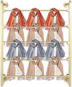 5 Tier Wall Mount Scarf Rack, Towel Scarf Holder Silk Scarves Hijab Hanger Ribbon Organizer Gold Storage Display Rack w/Durable Construction for Home, Retail Store, Craft Room, Florist by Unknown