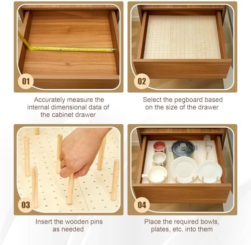 3 Pcs Wood Pegboard Drawer Organizer, Natural Wood, 21 x 5.91 Inch, Pine - Image 4