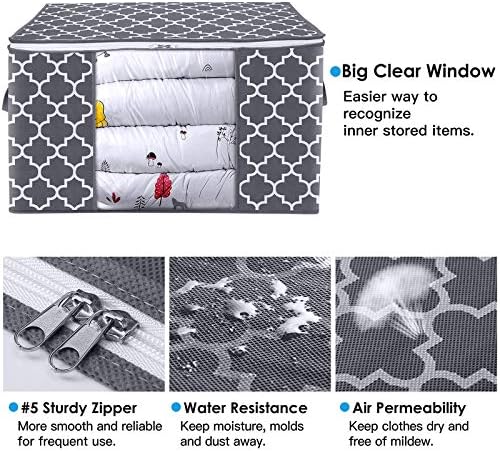 WISELIFE Storage Bags, Large Blanket Clothes Organization and Storage Containers for Bedding, Comforters, Foldable Organizer with Reinforced Handle, Clear Window,Sturdy Zippers,(Grey, 6 x 100L) - Image 3