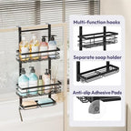 SWTYMIKI Over The Door Shower Caddy - 3 Tier Rustproof Hanging Shower Organizer with Adjustable Shelves, 28 Hooks & Soap Holder, Hanging Shower Rack Storage for Bathroom Accessories, Black - Image 3