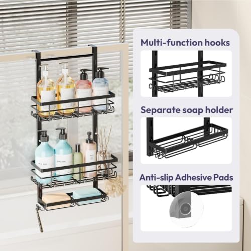 SWTYMIKI Over The Door Shower Caddy - 3 Tier Rustproof Hanging Shower Organizer with Adjustable Shelves, 28 Hooks & Soap Holder, Hanging Shower Rack Storage for Bathroom Accessories, Black - Image 3