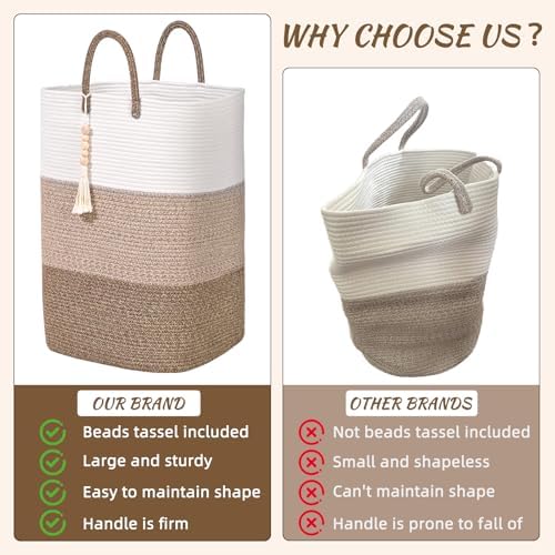 Woven Laundry Basket for Clothes,100 L Large Rectangle Laundry Hampers with Beads Tassel, Nursery Storage Basket for Toys, Tall Dirty Clothes Hamper for Bedroom Aesthetic, Laundry Room Organization - Image 3