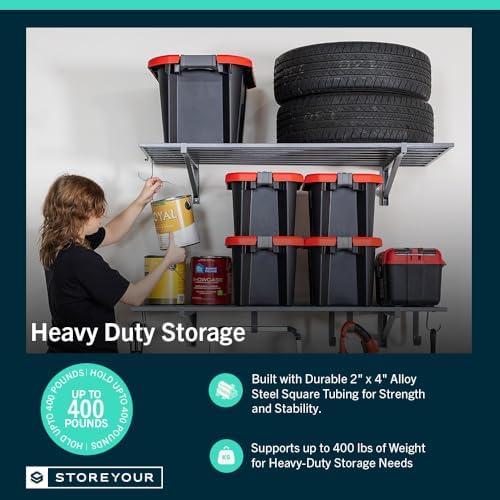 StoreYourBoard Garage Wall Shelf, 2x4 ft, Holds 400 lb, 6 Hooks, 2 Pack - Image 4