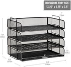 Mind Reader Stackable Paper Tray, Desktop Organizer, File Storage, Office, Metal Mesh, 4 Pcs., Black - Image 3