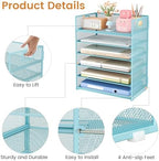 Subekyu 6-Tier Desk Paper Organizer, Desktop File Letter Tray with Handle, Document Sorter and Accessories Holder for Office, Home and School Workspace Organizers, Blue-2 Pack - Image 5