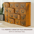 Card Catalog Desk Drawer Organizer - Wooden Storage Box with 16 Drawers - Home Office Desk Organizer Curio Cabinet - Rustic Drawers Dressers for Countertop- Apothecary Cabinet Tea Coffee Pod Storage - Image 4