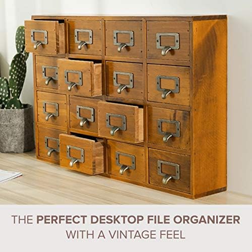 Card Catalog Desk Drawer Organizer - Wooden Storage Box with 16 Drawers - Home Office Desk Organizer Curio Cabinet - Rustic Drawers Dressers for Countertop- Apothecary Cabinet Tea Coffee Pod Storage - Image 4