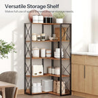 HOOBRO Corner Bookshelf, 5-Tier Industrial Corner Bookcase, Open Display Storage Rack, Vertical or L-Shaped, for Office, Living Room, Bedroom, Rustic Brown and Black BF66SJ01 - Image 4