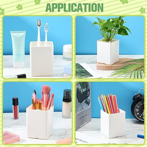 Jutom 8 Pcs White Acrylic Pen Holder for Desk, Pencil Cup Bulk Makeup Brush Storage Organizer, Desktop Pencil Cup Stationery Desktop Stationery Organizer for Office School Home Supplies - Image 3