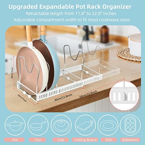 ROOHUA Pot and Pan Lid Organizer Rack for Under Cabinet, 12"-23" Expandable - Image 2