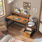 EnHomee 56.5" Office Desk with Drawers & Printer Space for Home Work,Brown - Image 5