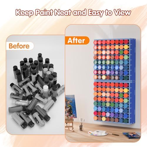 Krafetto 2 Pack 64-Grid Paint Organizer for 2 Oz Bottles, Wall Mount, Blue - Image 5