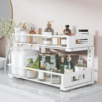 2 Packs 21IN Depth Under Sink Organizer, 2-Tier Pull Out Cabinet Organizer With Smooth Circular Rail, Large Capacity Metal Mesh Sliding Drawers For Bathroom& Kitchen Storage,Height Adjustable –White - Image 3