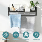 STWWO Towel Racks for Bathroom Wall Mounted, 24 Inch Black Double Towel Bar - Image 2