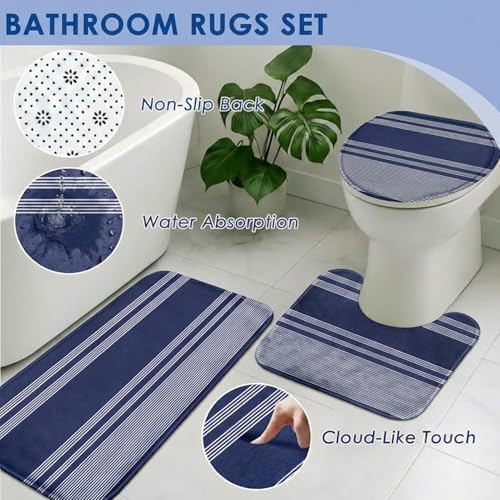 Bathroom Decor and Accessories Set of 10, Striped Navy - Image 5