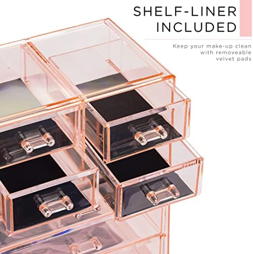 Sorbus Makeup Organizer, 7-Drawer Acrylic 2-Piece Set (Pink) - Image 6