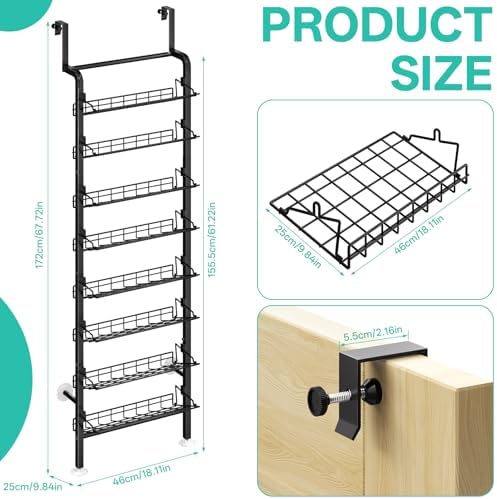 DTUQYX Over Door Shoe Rack - 8 Tiers Adjustable Heavy Duty Metal Hanging Shoe Rack for Closet Door, Space Saving Wall Mounted Shoe Storage Organizer for Shoes & Accessories, 67.52"x17.91"x9.84" - Image 2