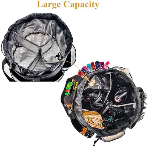 Circular Hairdressing Bag, 2 Piece Set Hairstylist Travel Bag, Large Capacity Makeup Bag for Hairstylist, Barber Tools Storage Organizer with Heat Insulation Material, Waterproof Shower Toiletry Bag - Image 4