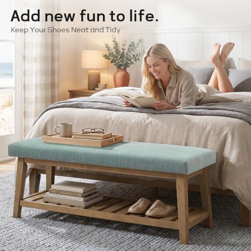 Zihanhome Entryway Shoe Bench, End of Bed Bench,Upholstered Bench (Teal) - Image 4