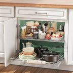 LOVMOR 2 Tier Individual Pull Out Cabinet Organizer 27" W x 21½" D, Slide Out Kitchen Cabinet Storage Sliding Shelves - Image 2