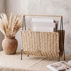 Novabright Hand Woven Magazine Holder with Metal Stand, Large Wicker Book Storage Basket, Decorative Newspaper Mail Storage Rack for Living Room, Bedroom, Bathroom, Home, Office, 13.78 x 14.17 x 3.94 by Unknown