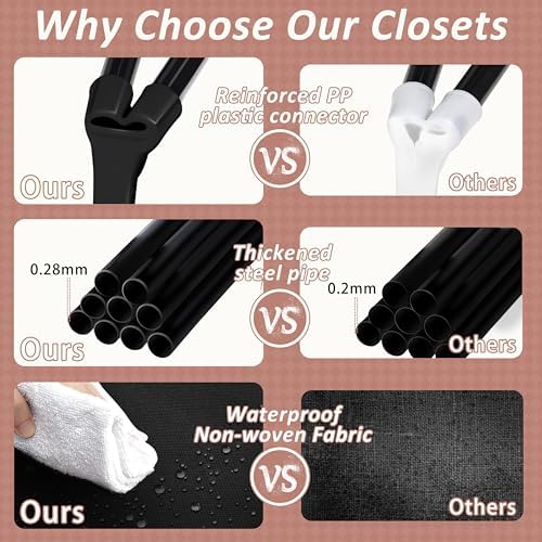Wardrobe Closet, Quick and Easy Assembly, Black Portable Closet - Image 3