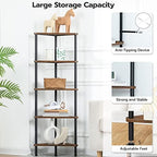 HOOBRO Corner Shelf Stand, Industrial 5-Tier Corner Bookshelf with Metal Frame, Plant Display Shelf, Small Bookcase for Small Spaces, Bedroom, Living Room, Rustic Brown BF33CJ01 - Image 5