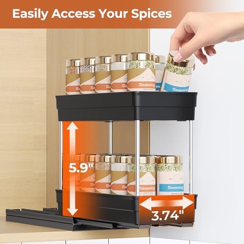 Pull Out Spice Rack Organizer for Cabinet, 3 Pack 2 Tier Sliding Spice Rack - Image 5