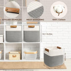 danpinera 3 Pack 11"x11" Woven Basket for Organizing, Square Storage Baskets for Pillows, Towels, Toy, Clothes, Magazines, Decorative Storage Cubes for Bedroom, Living Room, Classroom, Grey - Image 2