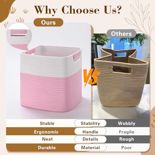 13 Inch Storage Cubes, 3 Pack Cube Storage Bins for Organizing, Cotton Rope Woven Baskets for Shelves, Bathroom, Kids Room, Closets, Baby Nursery - Image 5