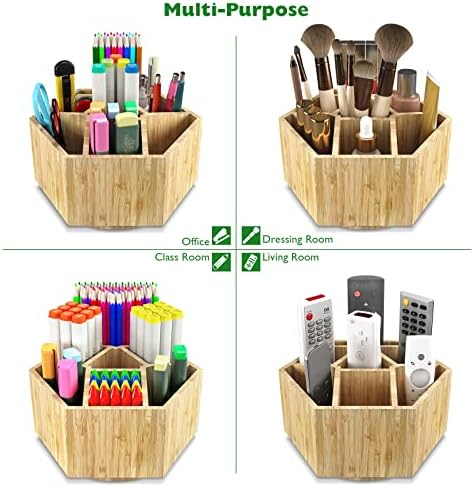 Bamboo Art Supply Organizer,Rotating Pencil Holder Back to School Supplies - Image 4
