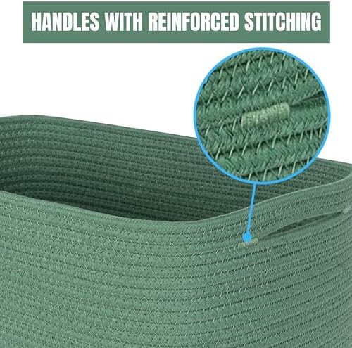 MINTWOOD Design 3-Pack Decorative Woven Storage Baskets for Shelves, Cube Bin Box for Organizing Books, Shoes, Dog Toys, Pantry Closet and Living Room Organizer, Forest Green - Image 7