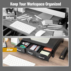 Mind Reader Monitor Stand, 3 Storage Drawers, Desktop Organizer, Riser, Office, 13.5"L x 13"W x 4"H, Set of 2, Black - Image 5